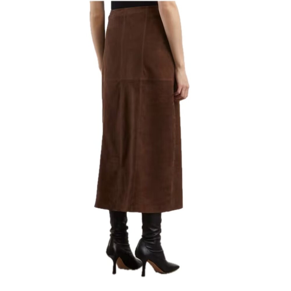 Max Studio Chocolate Brown Suede Pull-on A-Line Midi Skirt Women's S NEW